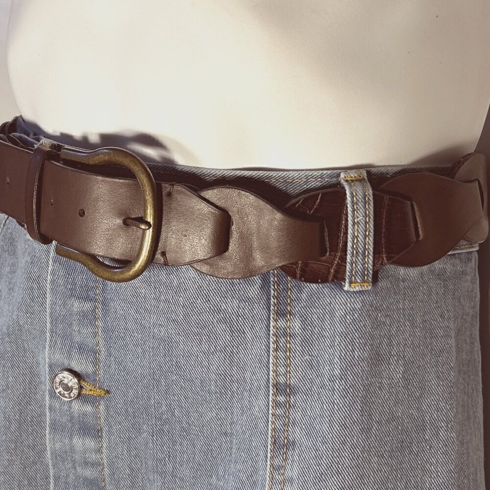 LC Belt SZ S Dark brown layered chain cut smooth/croc design Brass Essential